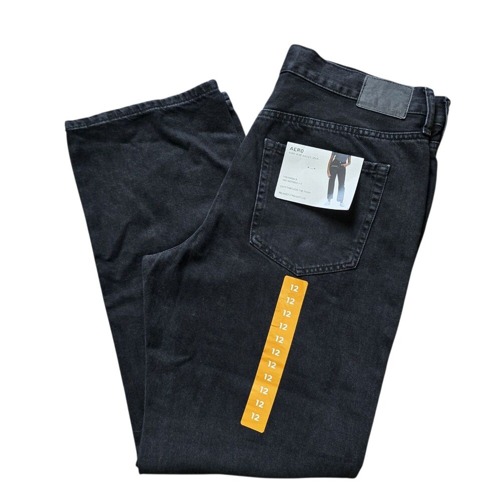 Aéropostale Womens Black Denim Jeans High Rise Baggy 90s Solid Cotton Size 12